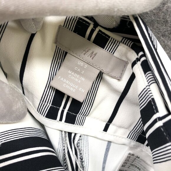 H&M Wide Leg Tie Waist Pants Womens Size 2 White Blue Stripe Beachy Culotte - Picture 8 of 9